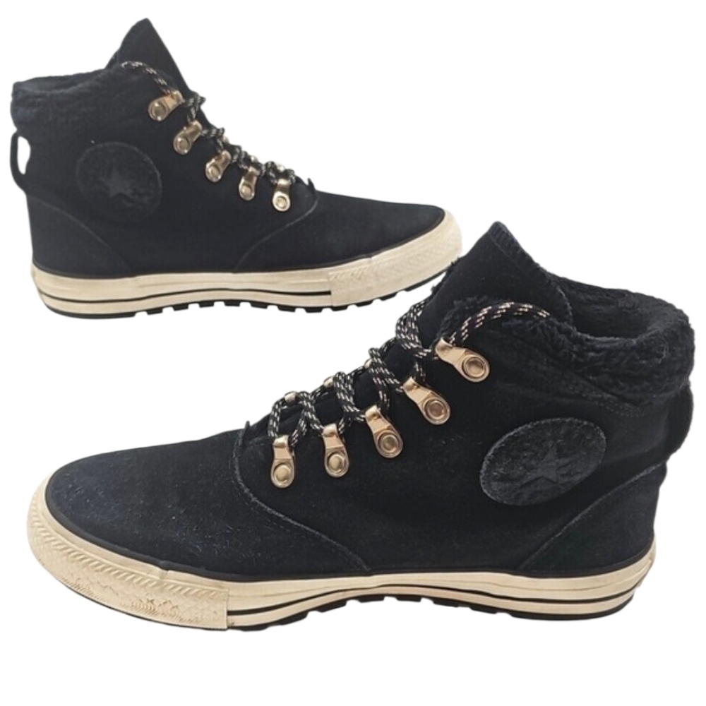 Converse Womens 8.5 Shoes Ember Hi Black Suede Faux Fur Lined Chuck Taylor